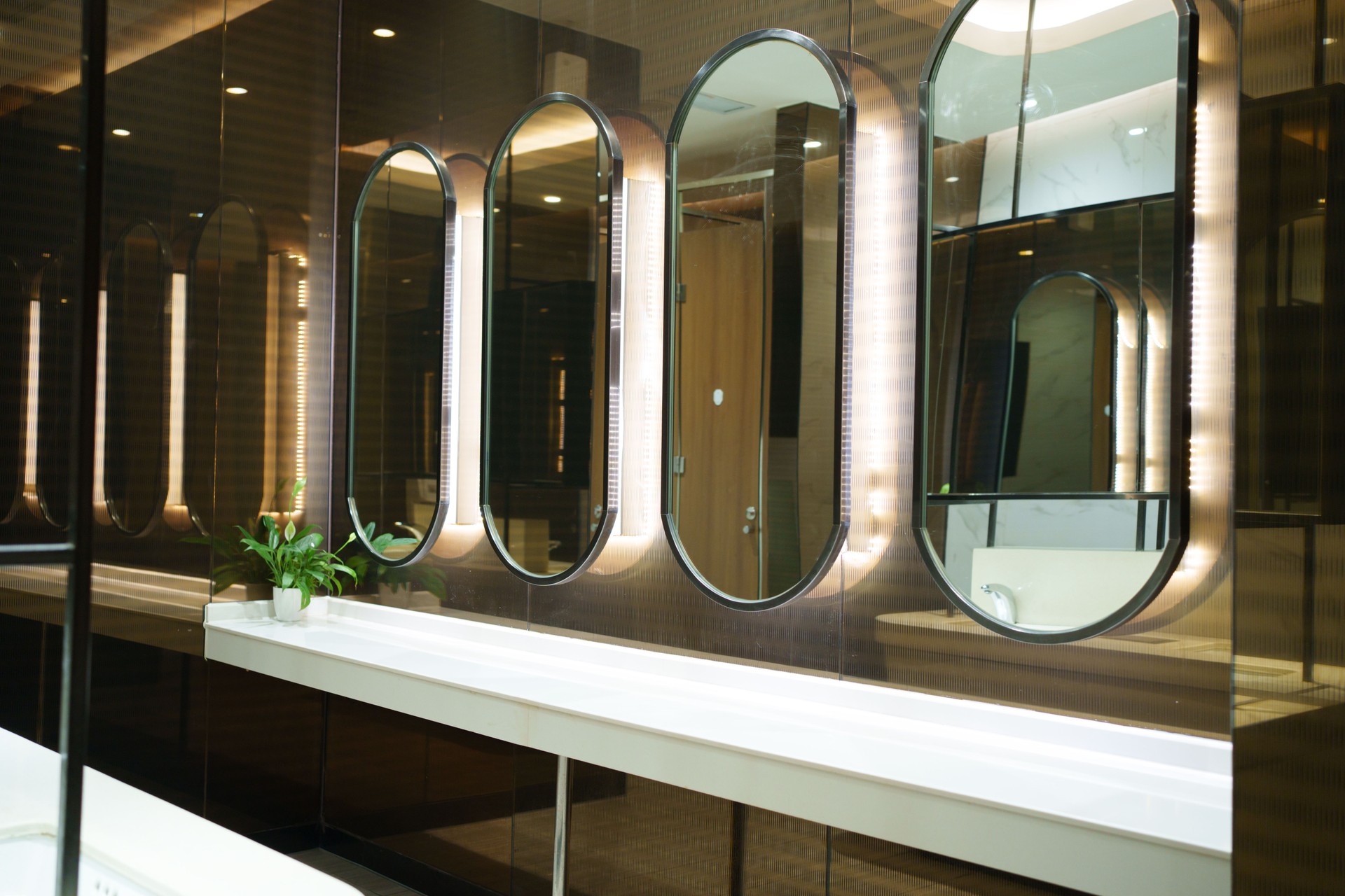 Public dressing room mirror in the restroom